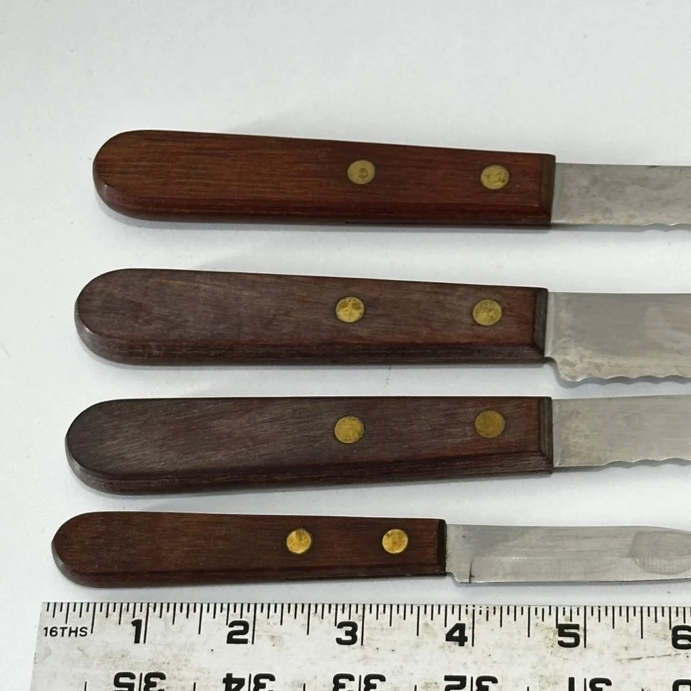 Robinson Stainless USA Vintage Knife Set 4pc Wood Handle Serrated Paring Knives